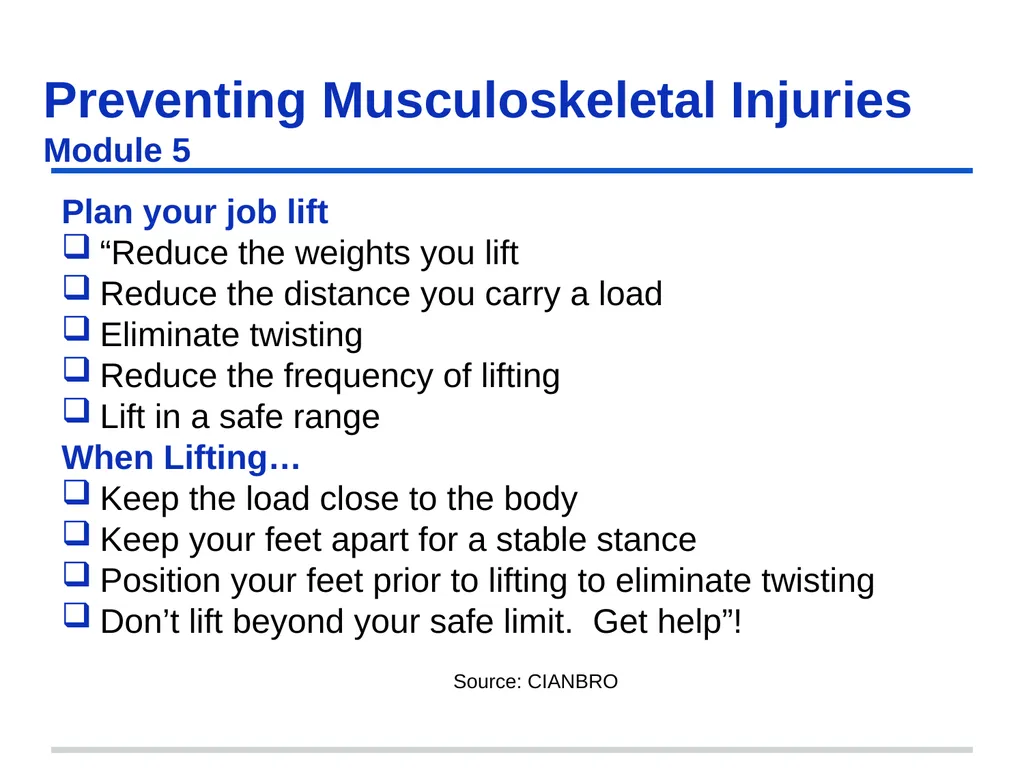 Preventing Musculoskeletal Injuries Module 5 - slide 22 of 48