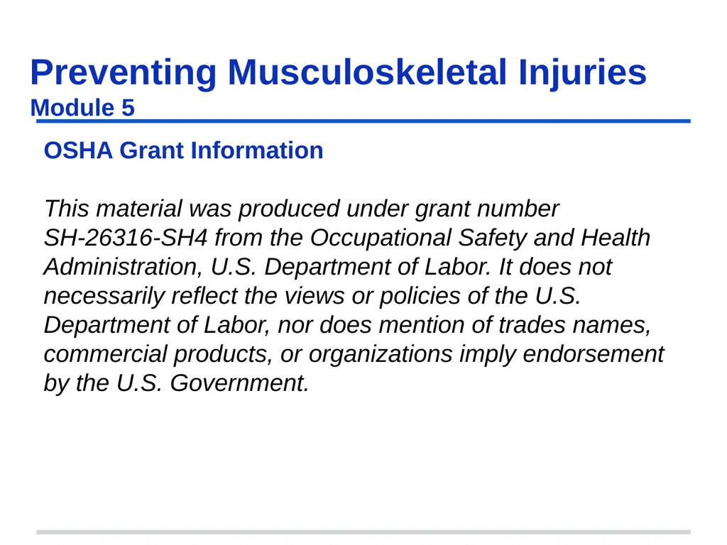 Preventing Musculoskeletal Injuries Module 5 - slide 2 of 48