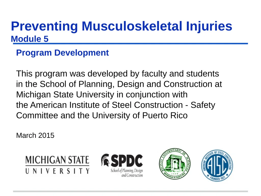 Preventing Musculoskeletal Injuries Module 5 - slide 3 of 48