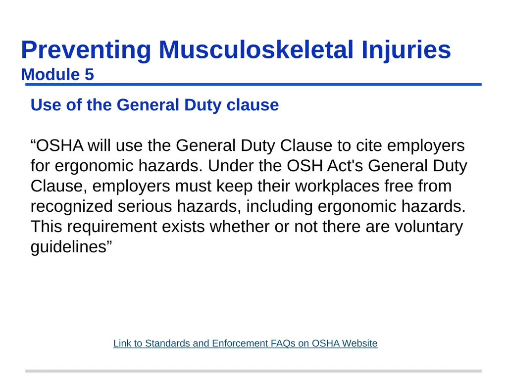 Preventing Musculoskeletal Injuries Module 5 - slide 43 of 48