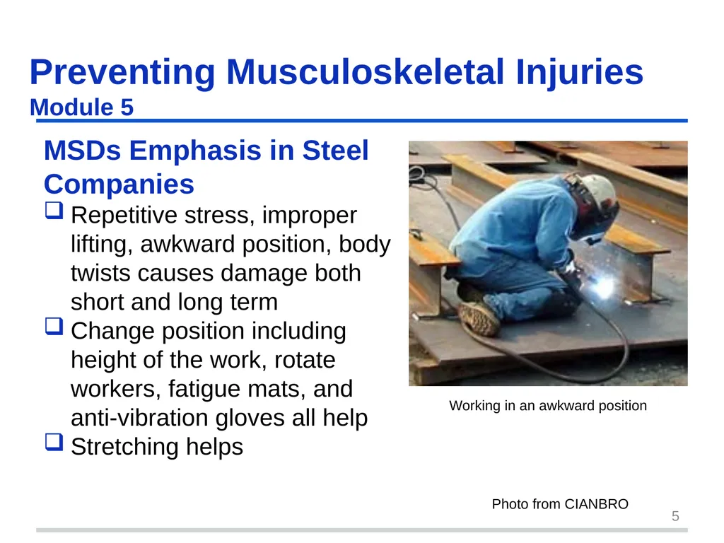 Preventing Musculoskeletal Injuries Module 5 - slide 5 of 48