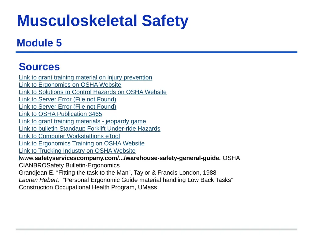 Preventing Musculoskeletal Injuries Module 5 - slide 47 of 48