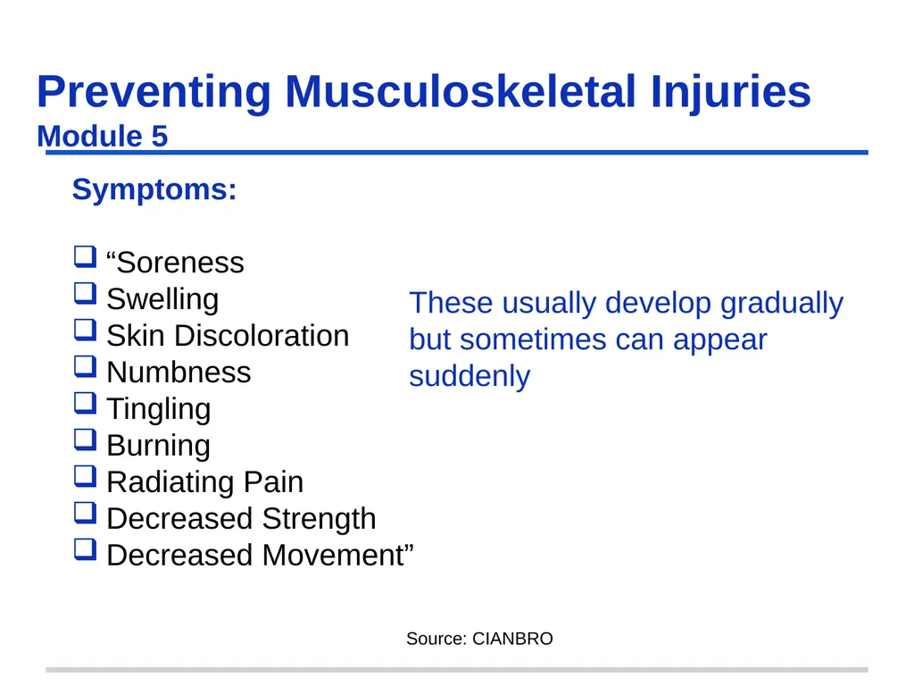 Preventing Musculoskeletal Injuries Module 5 - slide 12 of 48