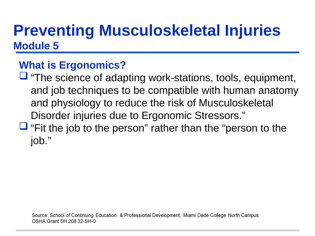 Preventing Musculoskeletal Injuries Module 5 - slide 34 of 48