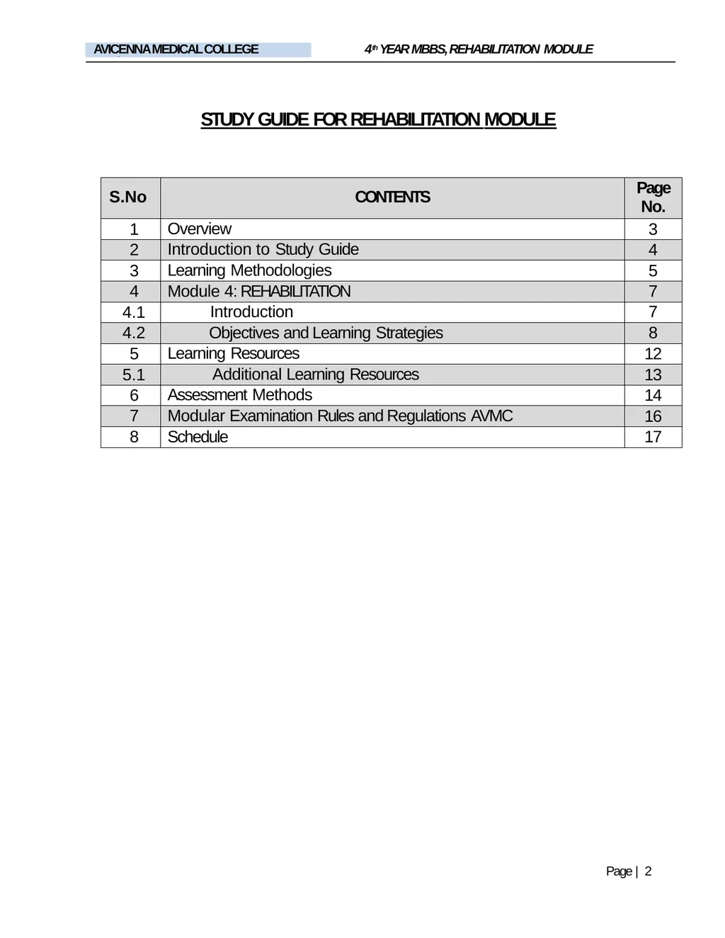 REHABILITATION MODULE FOURTH YEAR MBBS STUDY GUIDE - slide 2 of 17