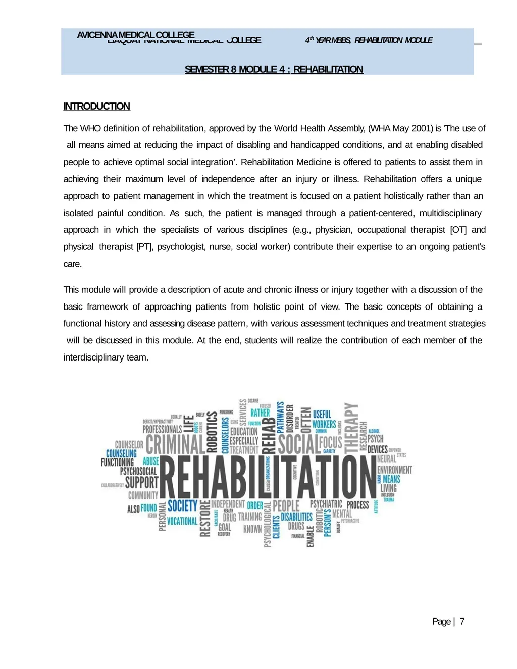 REHABILITATION MODULE FOURTH YEAR MBBS STUDY GUIDE - slide 7 of 17
