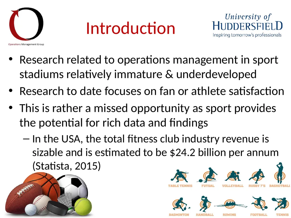 Benchmarking stadium operations to identify the - slide 2 of 12