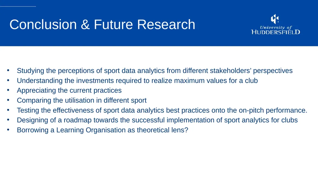 Sport Analytics Utilization in The Sport Industry: - slide 18 of 20