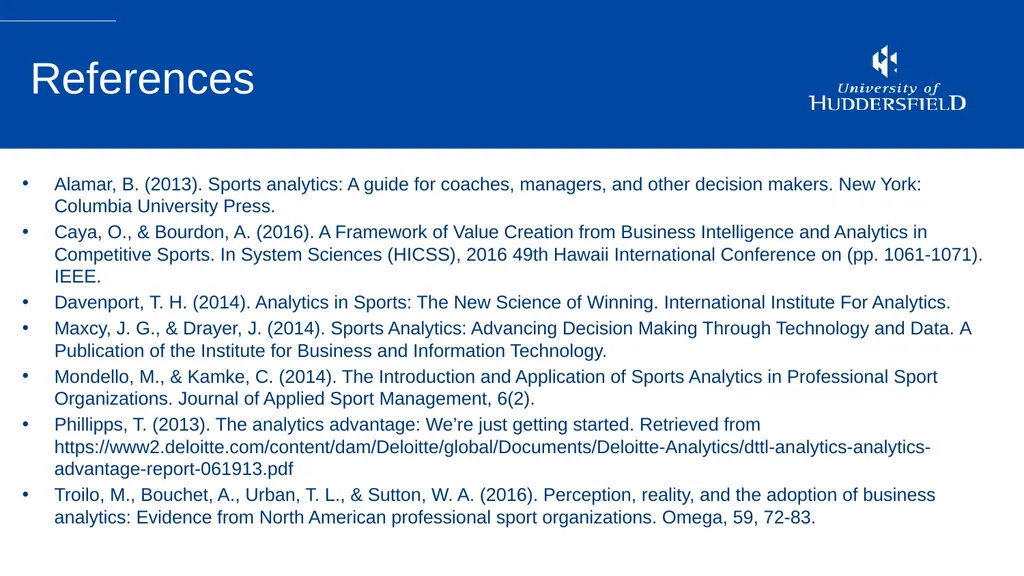 Sport Analytics Utilization in The Sport Industry: - slide 19 of 20