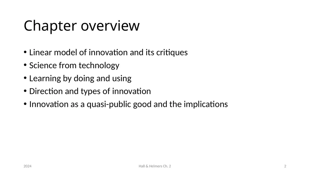 Chapter 2 The innovation process Bronwyn H. Hall & - slide 2 of 29