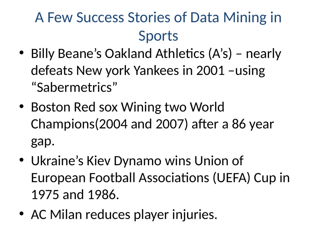 Data Mining Applied to Sports -- Mohammed Ayub - slide 5 of 11