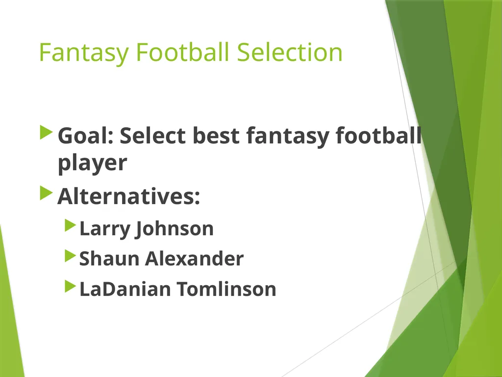Fantasy Football Selection Goal: Select best - slide 1 of 3