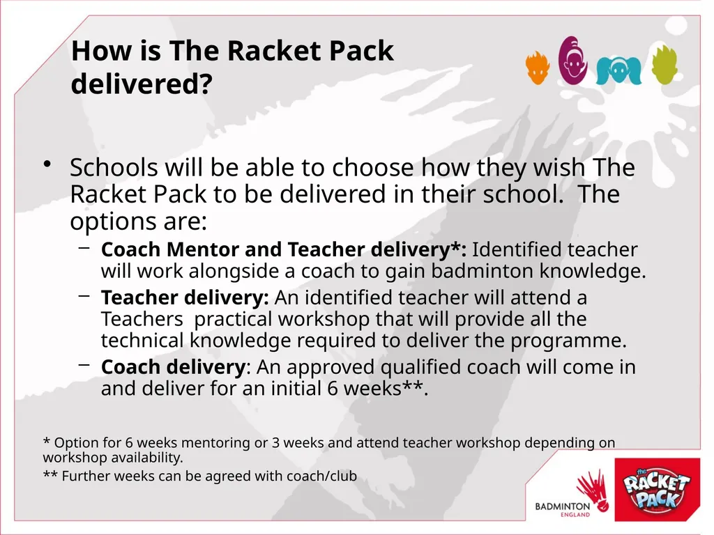 What is The Racket Pack? Badminton England's - slide 4 of 10