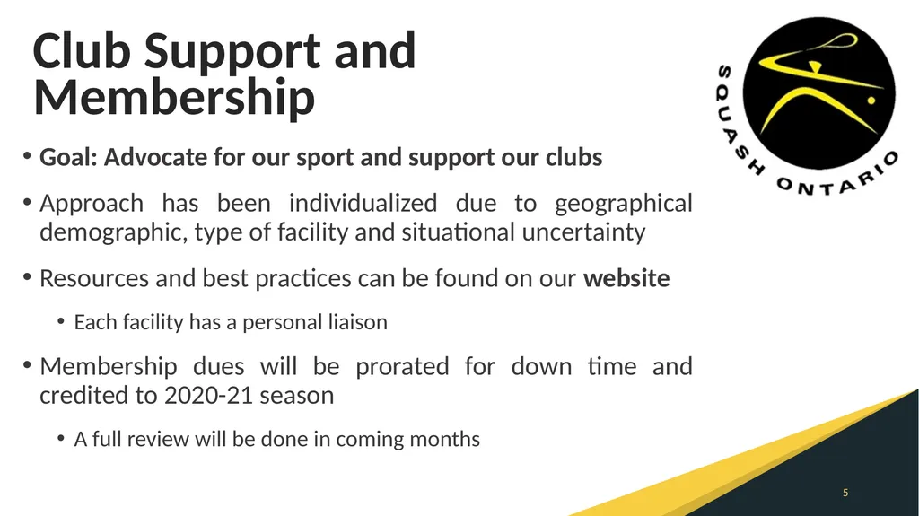 Squash Ontario 2020 AGM Meeting Wednesday, August - slide 5 of 11