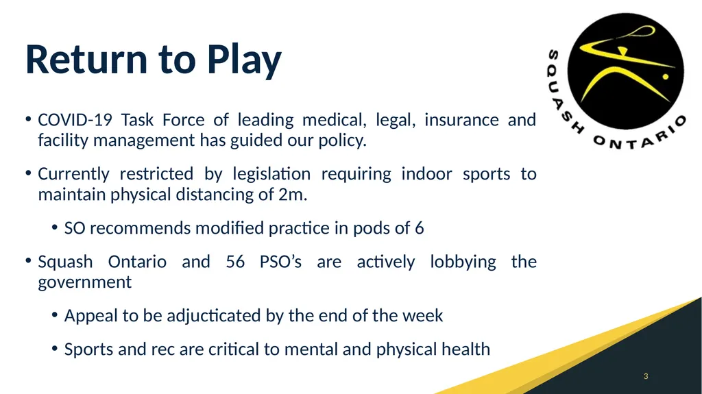Squash Ontario 2020 AGM Meeting Wednesday, August - slide 3 of 11