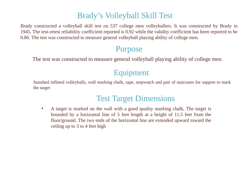 Brady’s Volleyball Skill Test by Dr. Ashish Kumar - slide 2 of 3