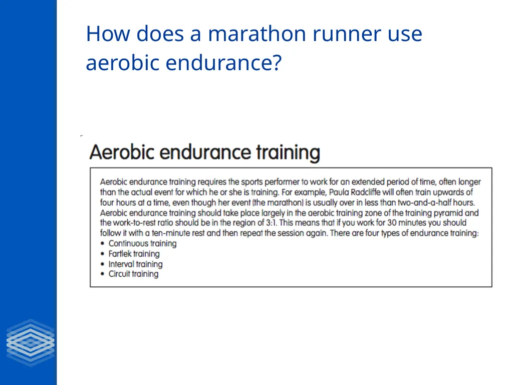 How does a marathon runner use aerobic endurance? - slide 1 of 16