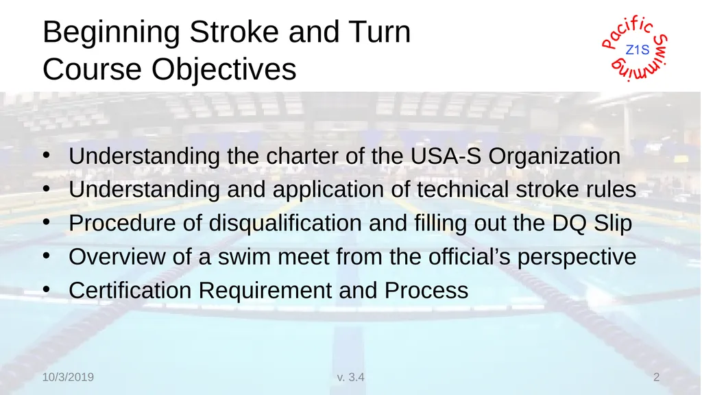 Beginning Stroke and Turn USA-S Officials Training - slide 2 of 53