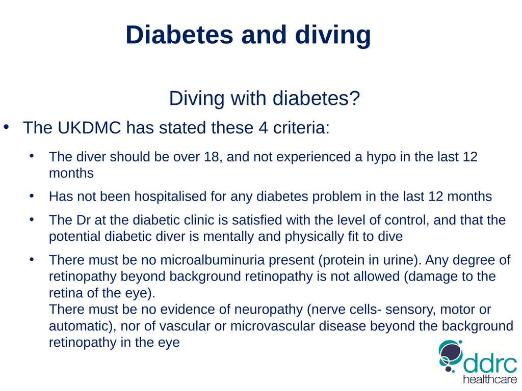 DDRC Healthcare – Diabetes & Diving Compiled by - slide 14 of 20