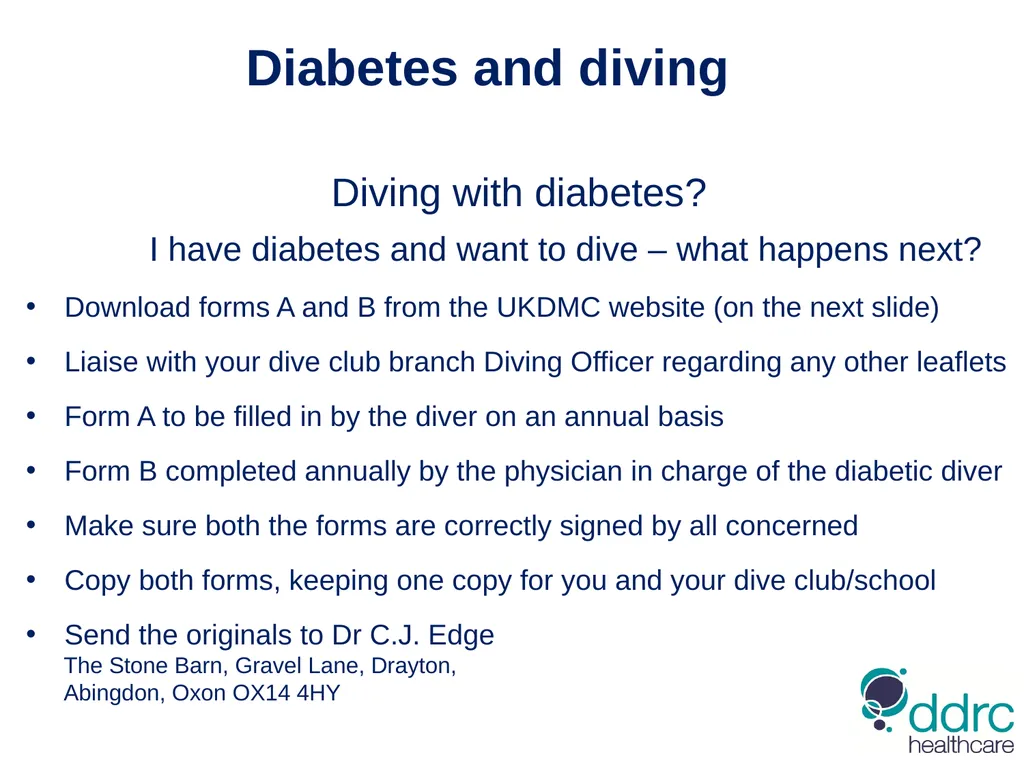 DDRC Healthcare – Diabetes & Diving Compiled by - slide 18 of 20