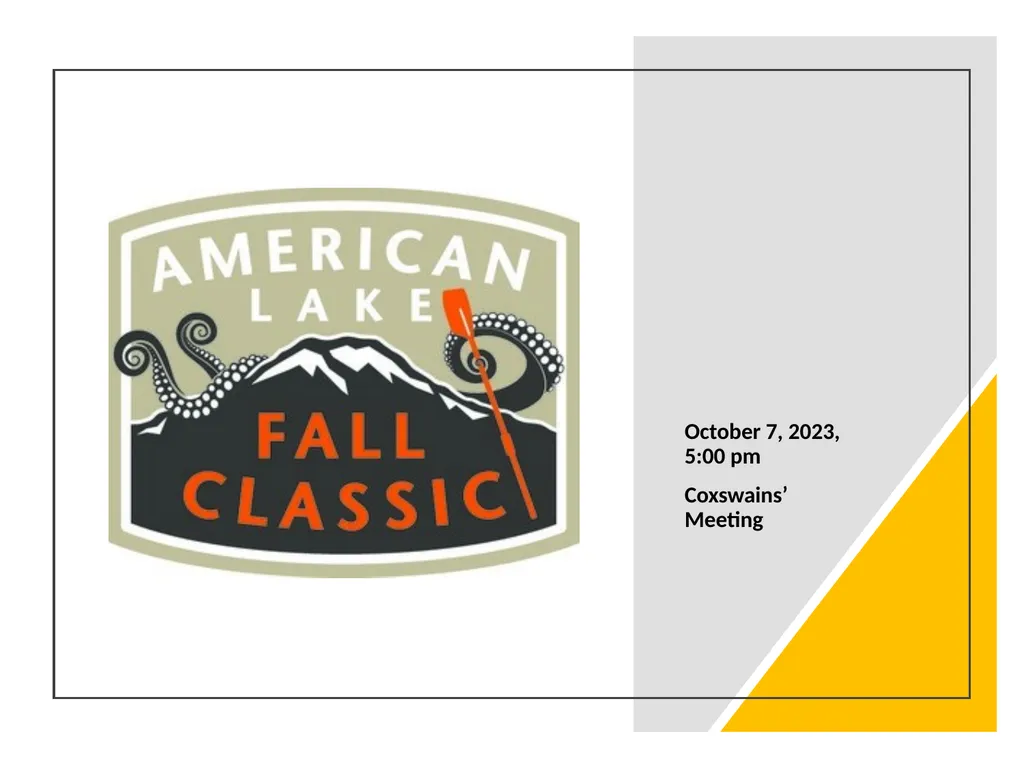 October 7, 2023, 5:00 pm Coxswains’ Meeting Agenda - slide 1 of 14