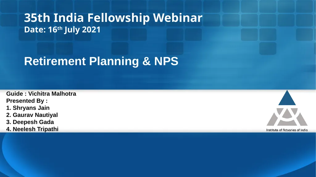 Retirement Planning & NPS Guide : Vichitra - slide 1 of 33