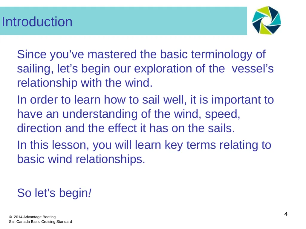 Section I: Part D Wind/Boat Relationships - - slide 4 of 19
