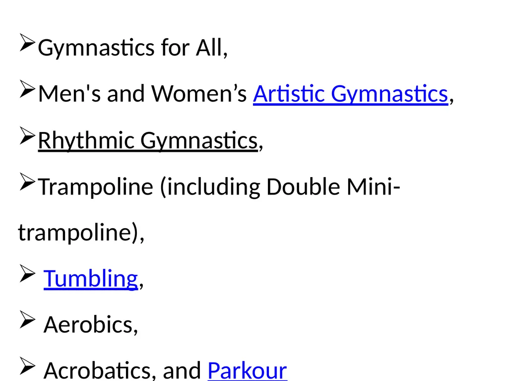 Gymnastics is:- a sport that includes exercises - slide 8 of 13