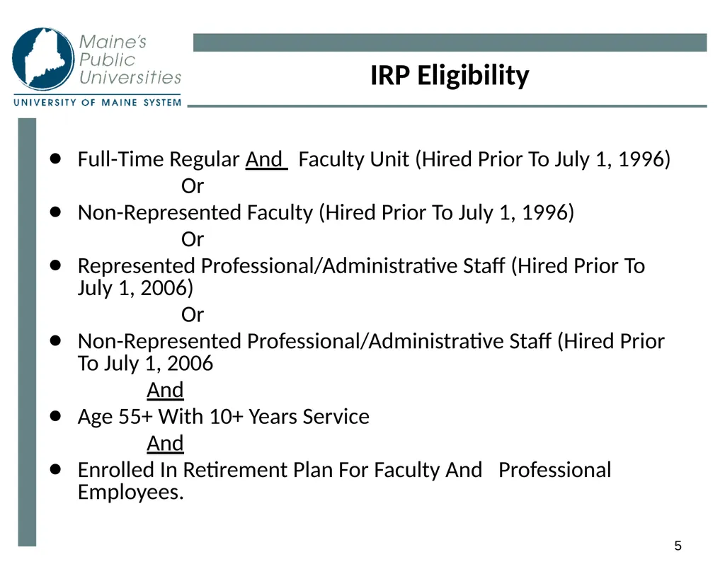 1 Planning For Retirement 2 Eligibility - slide 5 of 34