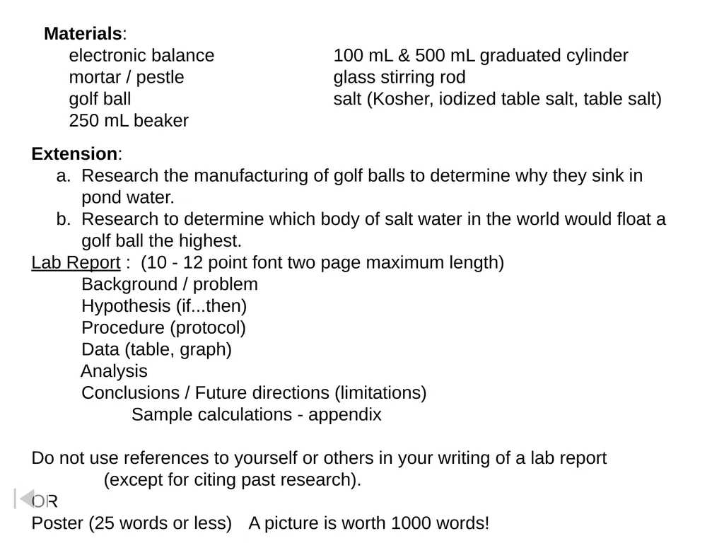 Golf Ball Lab What is the minimum amount of salt - slide 12 of 14