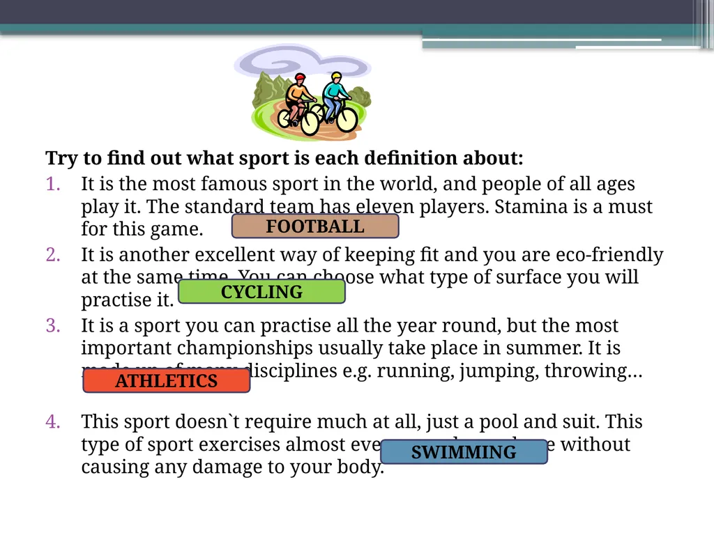 SPORT CONTENTS VOCABULARY KEY WORDS GAP FILLING - slide 8 of 13