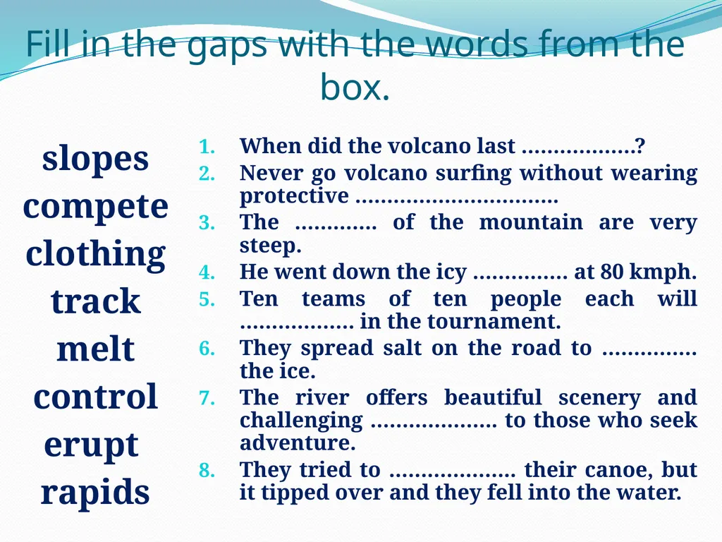 Adventure Activities Adventure Activities Grade 8 - slide 9 of 10