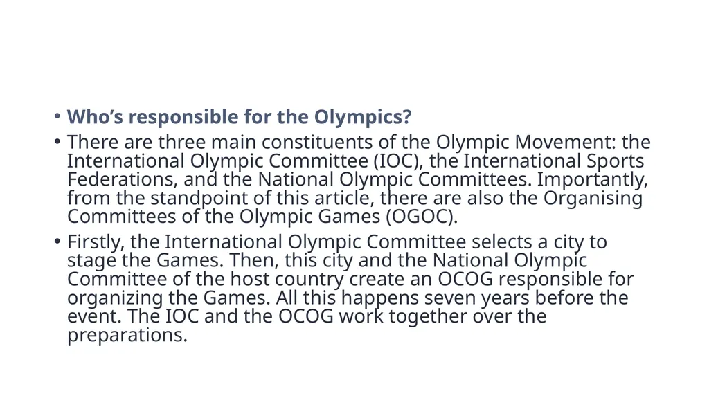 UNIT -3 THE OLYMPIC GAMES Who’s responsible for - slide 2 of 15