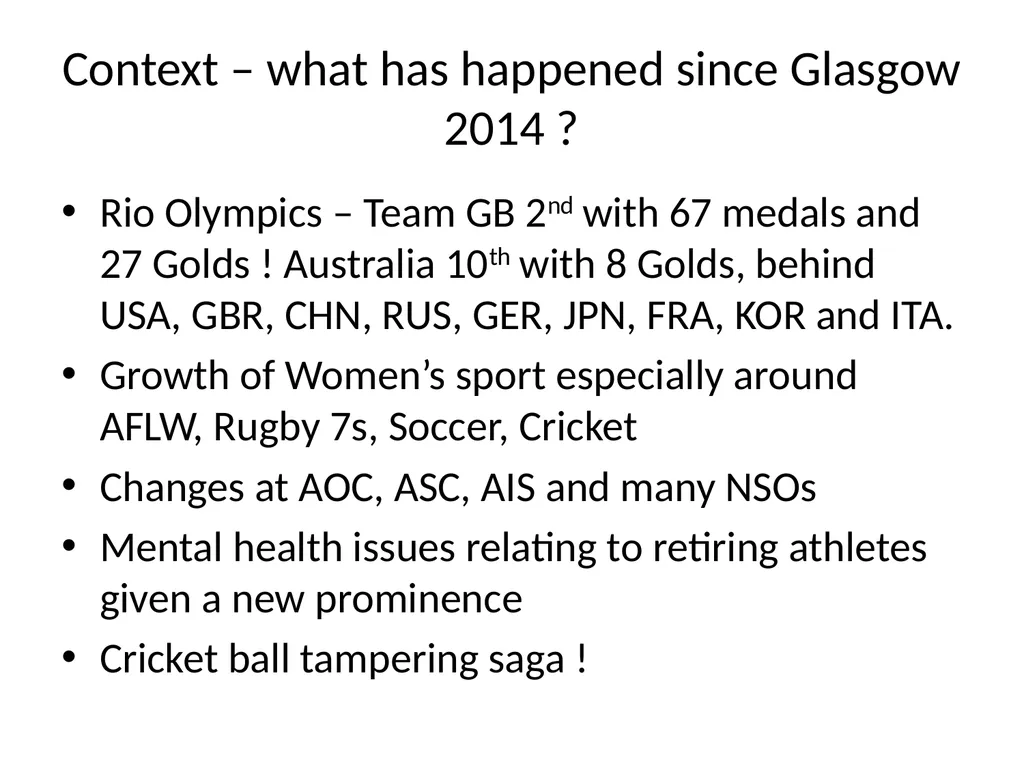Lessons learned from Gold Coast 2018 and what - slide 9 of 32