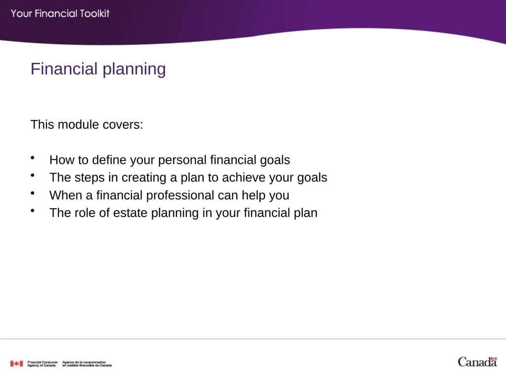 Financial planning Agenda Start time: ____ Break - slide 3 of 30