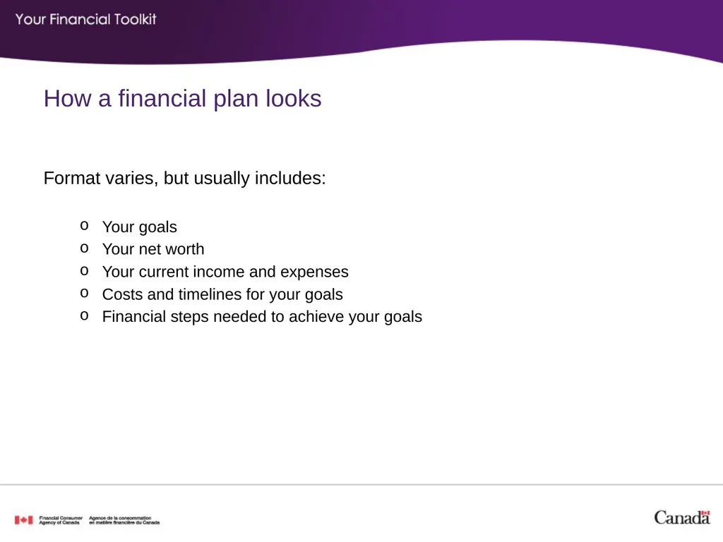 Financial planning Agenda Start time: ____ Break - slide 13 of 30