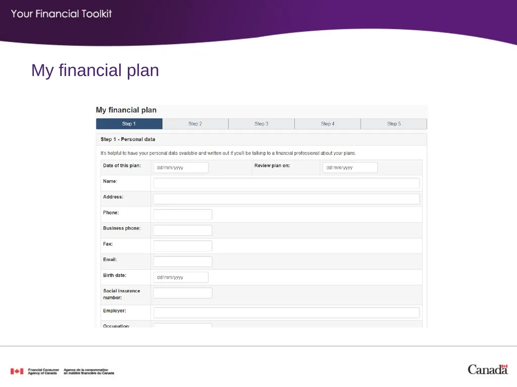 Financial planning Agenda Start time: ____ Break - slide 15 of 30