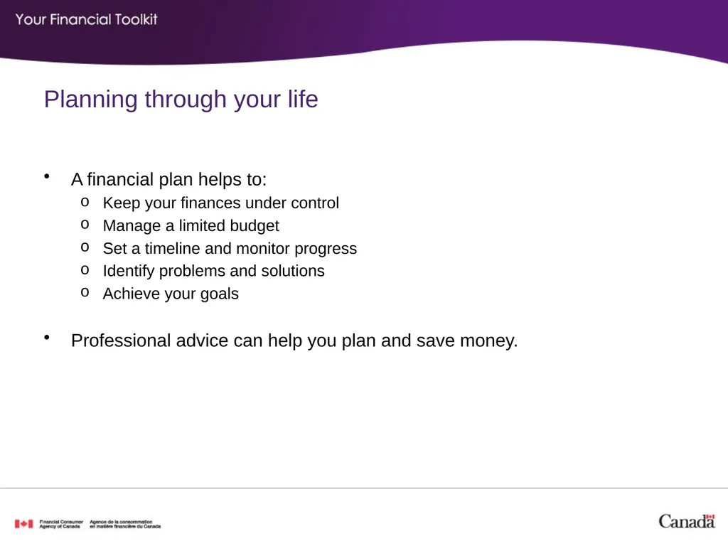 Financial planning Agenda Start time: ____ Break - slide 6 of 30