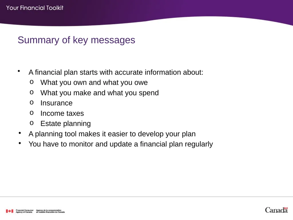 Financial planning Agenda Start time: ____ Break - slide 16 of 30