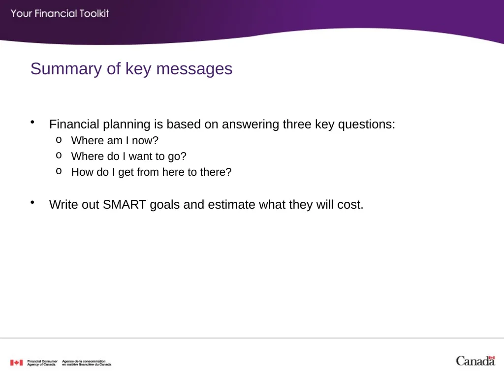 Financial planning Agenda Start time: ____ Break - slide 9 of 30