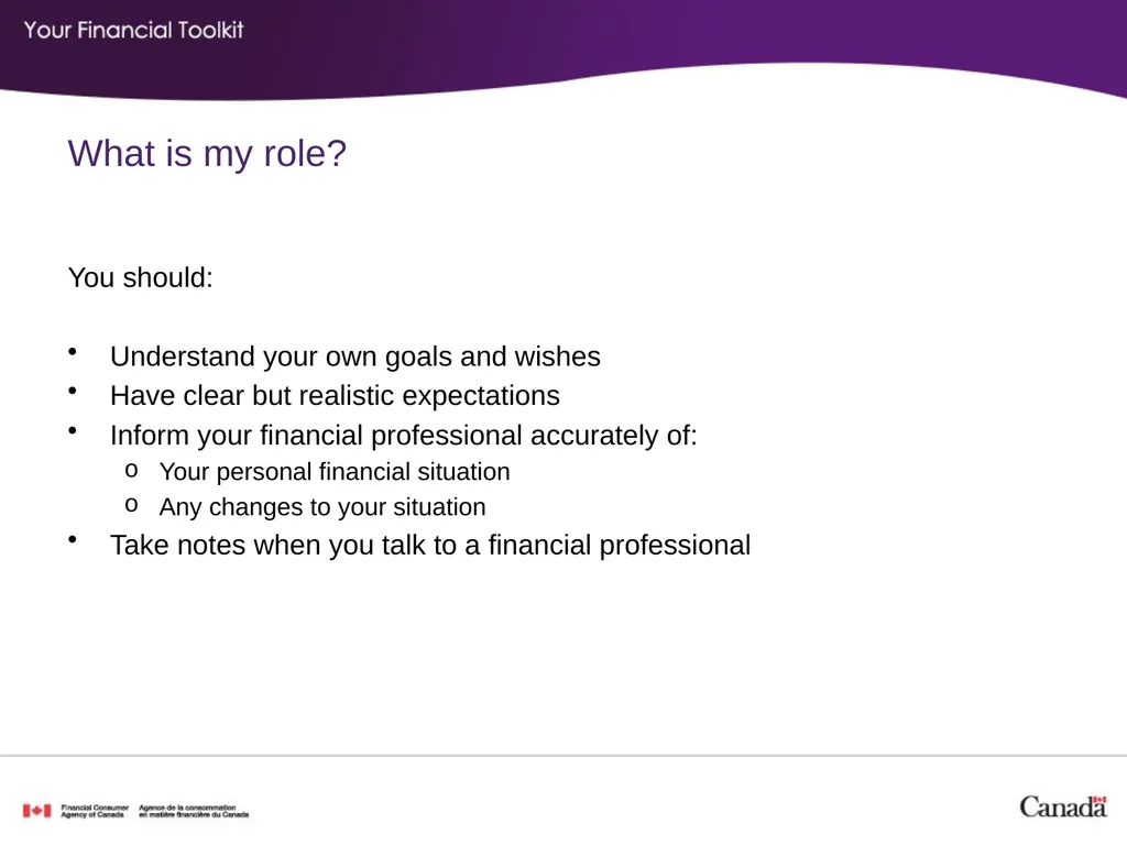 Financial planning Agenda Start time: ____ Break - slide 21 of 30