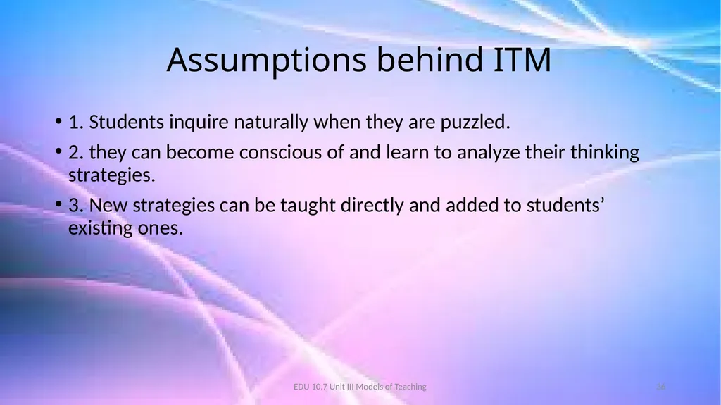 Models of Teaching A model for teaching is a - slide 36 of 42