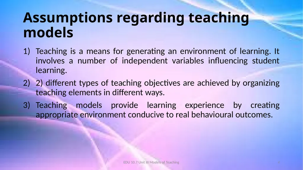 Models of Teaching A model for teaching is a - slide 4 of 42