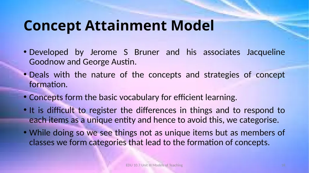 Models of Teaching A model for teaching is a - slide 18 of 42