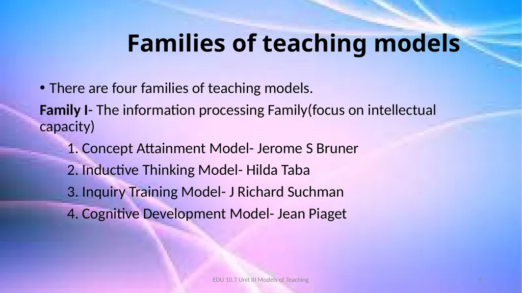 Models of Teaching A model for teaching is a - slide 6 of 42