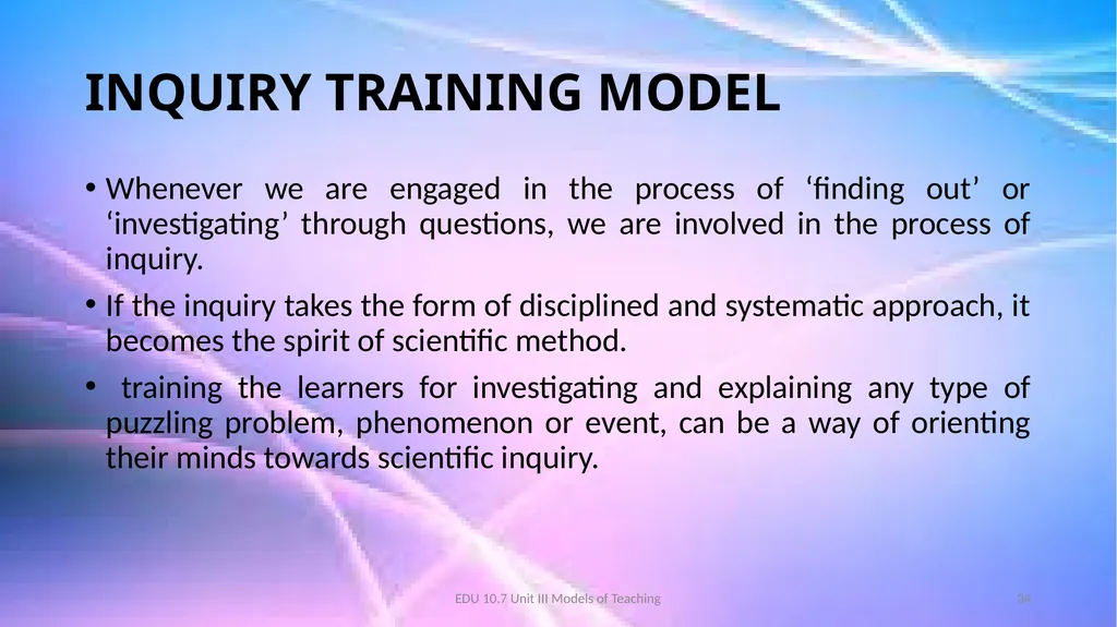 Models of Teaching A model for teaching is a - slide 34 of 42