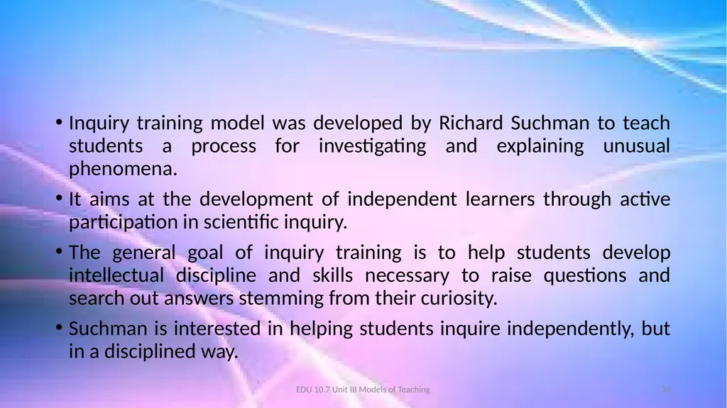 Models of Teaching A model for teaching is a - slide 35 of 42