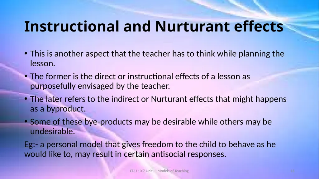 Models of Teaching A model for teaching is a - slide 16 of 42