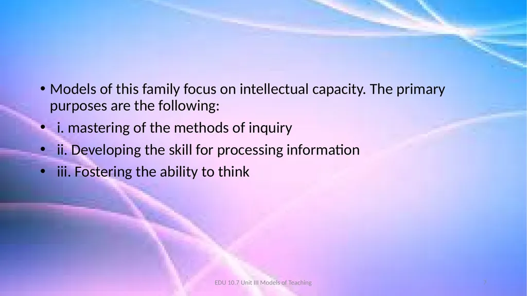 Models of Teaching A model for teaching is a - slide 7 of 42