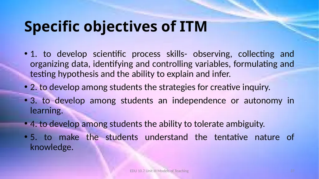 Models of Teaching A model for teaching is a - slide 37 of 42